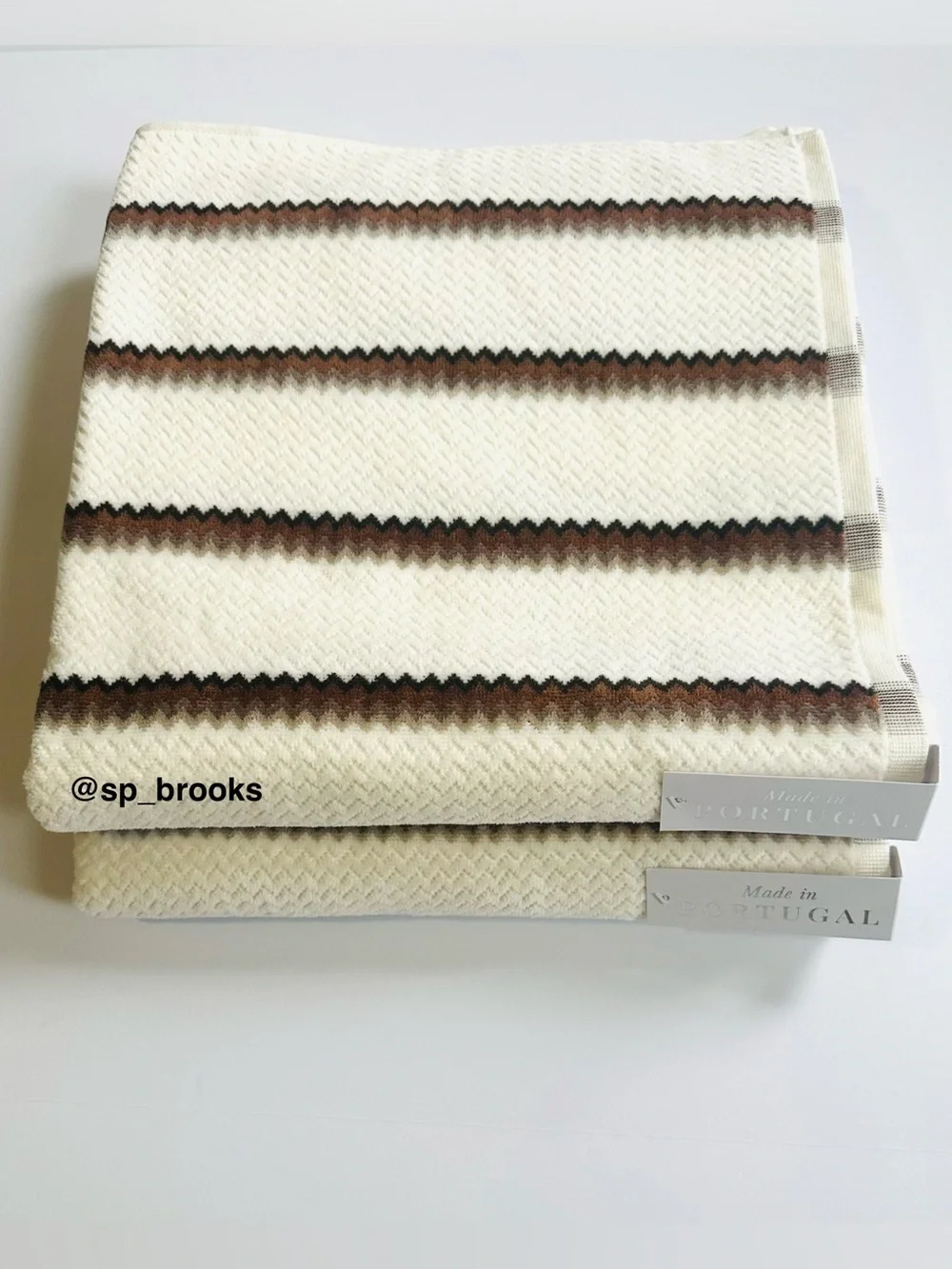 🎁6PC FELPINTER Bath Towel Set - Portugal Cotton Cream Zigzag Textured Towels